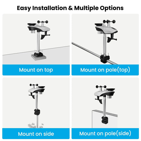 12-In-1 Home Weather Station With Indoor Outdoor Sensors No WiFi Rain Gauge And A Big 8 Inch Display multiple mounting options