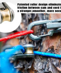 Close-up view of 6 Pack Rope With Roller Tensioner For Quick Tarp Setup And Outdoor Tie Downs on tree trunk