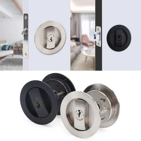 Round Pocket Door Privacy Latch Set For 35mm To 55mm Thick Doors Flush Mounted With Large Locking Lever Stainless Steel Privacy