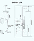 Detailed diagram of Polished Chrome Rain Shower Mixer Faucet Set With Waterfall Tub Spout 12 Inch Square Rainfall Head Ceiling Mount.
