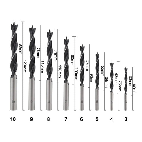 Eight Piece Wood Drill Bits Set Carbon Steel Brad Point Kit For Woodworking With Storage Case Durable Long Lasting Sharp Bits