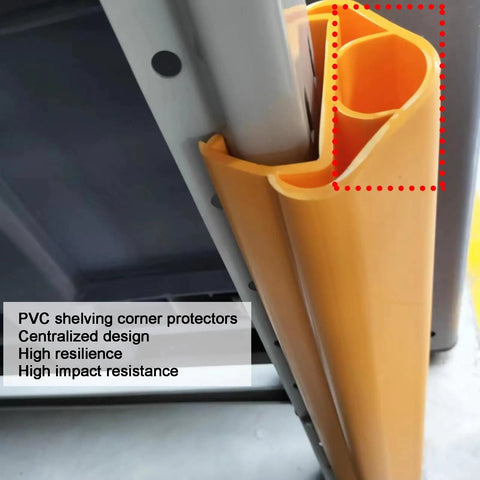 Built Tough Bright Yellow Column Protectors For Parking Garages And Warehouses Durable Pvc Square Post Guards on shelving corner.