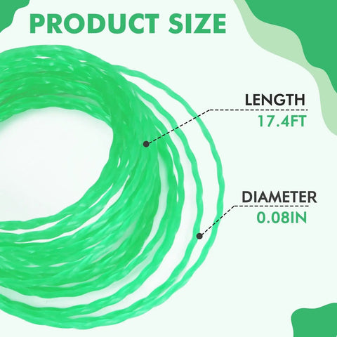 0.080 Inch String Trimmer Line, 157 Ft Pre Cut Twisted, Heavy Duty Replacement For Greenworks, showing length and diameter