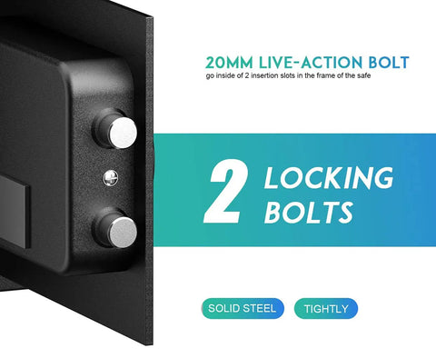 Deluxe Safe And Lock Box With Digital Keypad For Home Office Hotel And Business Use Steel Alloy Small Safe showing 2 locking bolts