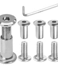 Top Shelf M6x20mm Hex Socket Cap Bolts With Barrel Nuts And Heavy Duty Carbon Steel Fastener Kit Plus M4 Allen Wrench laid out on a white background.