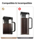 Premium Cold Brew Filter Replacement For MHCB02 Coffee Maker Smooth Sippin Mesh Strainer shown with compatible and incompatible brewers.
