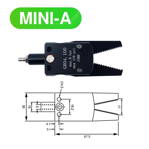 1PC Pneumatic Mini Clamp J1080 1060 With Silicone Pad For Industrial Robot Arm Manipulator, showing top view and dimensions.