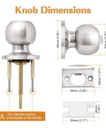 Knob dimensions of Privacy Interior Door Knobs And Bed Bath Levers No Key Needed Brushed Nickel Lockset 8 Pack Easy Install