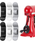 Cord Organizer Set For Kitchen Appliances Six Pack Stick On Cord Wrapper Holder next to a red mixer keeping cords tidy