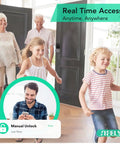 Family entering home using Built In WiFi Fingerprint Smart Deadbolt With Keypad Keyless Entry Lock For Home And Airbnb No Hub Or Gateway Needed Remote App Access Auto Lock DIY Setup Alexa And Google Compatible with manual unlock notification.
