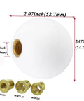Dope Ball Shift Knob 5 Speed Round Gear Stick Shifter Knob with adapters and measurements shown, white finish, ergonomic grip.