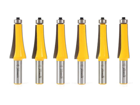 Six Radiusing Router Bit Set for Guitar Fingerboards With Half Inch Shank Includes Radii Seven And A Quarter, Eight And A Half