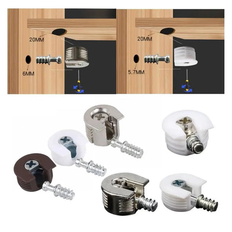 Heavy Duty Cam Lock Pins Set 40-Piece Concealed Cabinet Connectors showing assembly and design details