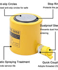Straight Up Heavy Duty 30 Ton Hydraulic Jack Porta Power Ram Kit With CP 700 Manual Hand Pump Featuring 2 Inch Stroke Mini Cylinder Built Tough Zero Leak Seals Smooth Release Valve Solid Non Slip Handle Yellow with anti-slip features and dustproof sleeve.