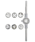 Metric Die Wrench Set With T Handle For Tight Spaces, Circular Dies M3 To M12 Including M3 x 0.5, Alloy Steel Pack Of 8