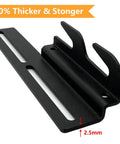 Four Piece Heavy Duty Bed Frame Conversion Brackets For Headboard Or Footboard Galvanized Steel Height Adjustable Kit Classic Black angled view of bracket with slotted design.