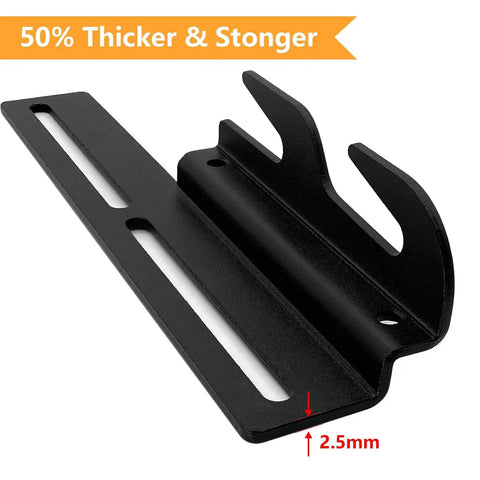 Four Piece Heavy Duty Bed Frame Conversion Brackets For Headboard Or Footboard Galvanized Steel Height Adjustable Kit Classic Black angled view of bracket with slotted design.
