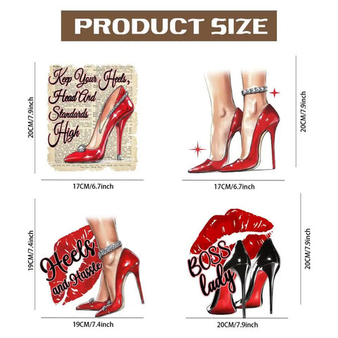 4 Pack High Heels Iron On Transfer Patches Red Lips Colorful Heat Transfer Stickers for Tees Hoodies Jackets DIY Clothing