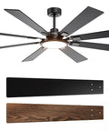 Huge 72 Inch Ceiling Fan With Lights And Remote For Indoor And Outdoor Use, 8 wood blades, remote, and DC motor.