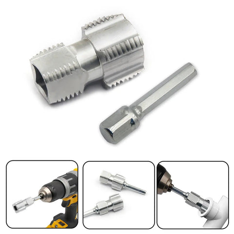 Heavy Duty Pvc Pipe Threader Set With 1/2 And 3/4 Inch Dies For Smooth Plumbing Repairs Easy Electric Drill Adapter Tool for threading PVC.