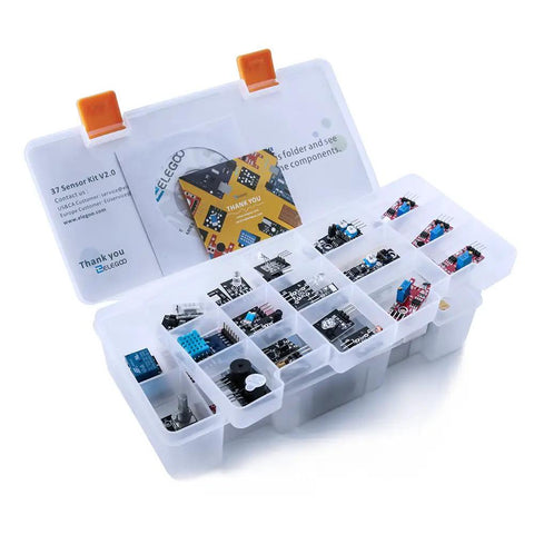 Upgraded 37-In-1 Sensor Modules Kit With Tutorial For Arduino R3 Mega 2560 Nano Compatible in plastic storage case