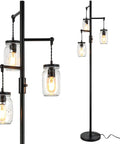 Industrial Floor Lamp With Mason Jar Shade 64 Inch Tall Black Standing Lamp 3 Light Vintage Tree Design Farmhouse Modern Rustic Lighting For Living Room And Bedroom