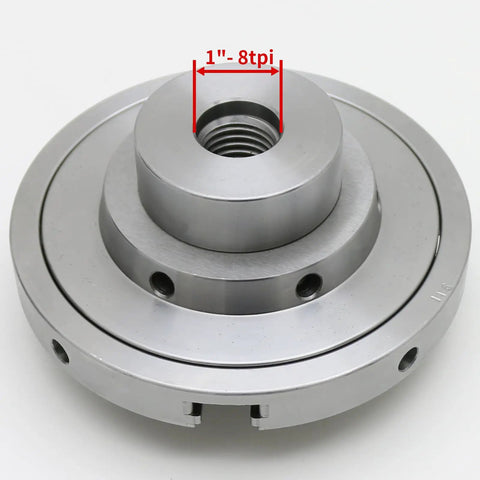 Bad Boy Heavy Duty Six Inch Four Jaw Self Centering Wood Lathe Chuck Crafted From Premium Steel showing 1"-8tpi mounting thread.