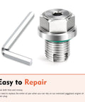 Heavy Duty Stainless Steel Oversize M14 X 1.5 Piggyback Oil Drain Plug For Cars With Self Tapping Thread Fix And Free L Wrench Plus O Ring Seal, with wrench
