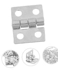 Close-up of silver finish miniature hinge from Lil Copper Miniature Hinges With Screws Pack Of 100 For Dollhouses And Tiny Boxes 10x8mm.