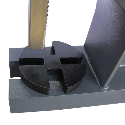 Close-up of Heavy Duty 2 Ton Manual Arbor Press base showing 4 position adjustment for precise bearing installation.