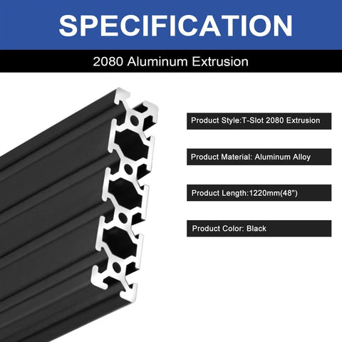 Two Pack 2080 T Slot Aluminum Extrusion 1220mm Black 20x80 Profile For Framing European Standard Anodized Linear Rail