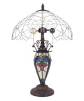 Retro Tiffany Style Table Lamp With Stained Glass, 24 Inches Tall, Vintage Vibe Night Light For Living Room, Bedroom, Orange Glow