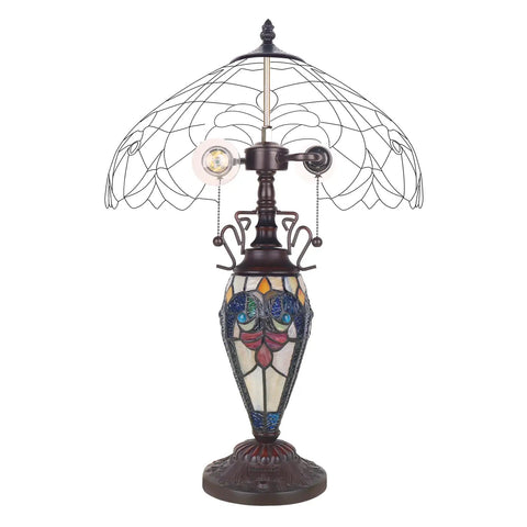 Retro Tiffany Style Table Lamp With Stained Glass, 24 Inches Tall, Vintage Vibe Night Light For Living Room, Bedroom, Orange Glow