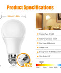 Amber Sleep Light Bulbs 1800K 9W 60 Watt Equivalent A19 E26 4 Pack specifications and dimensions displayed