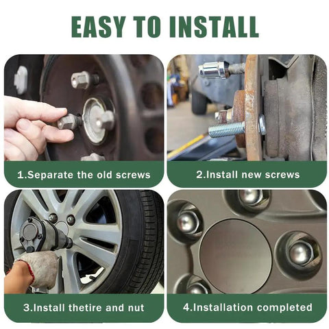 4 step installation of 4 Piece Wheel Lug Stud Nut Set With M12x1.5 Threads For Most Cars Front And Rear Left Right Replace 5295014140