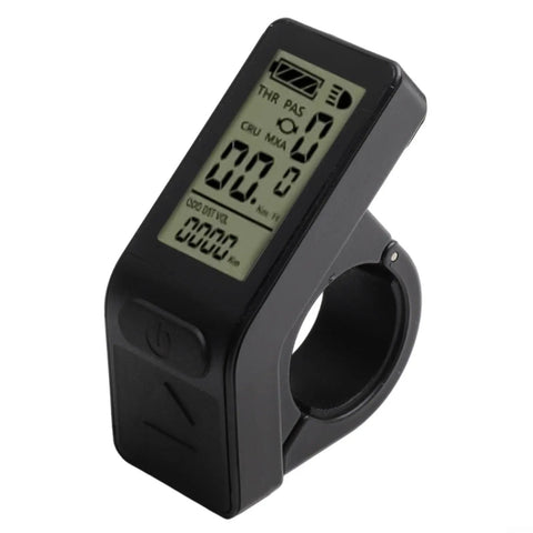 Mini Electric Bike Display Panel Meter For 24V 36V 48V E Bikes With Waterproof Or Standard 5 Pin Connector mounted on handlebar.