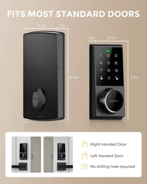 Front and back view of Keyless Entry Smart Door Lock With Touchscreen Keypad Auto Lock Ultra Quiet Motor BHMA Grade 3