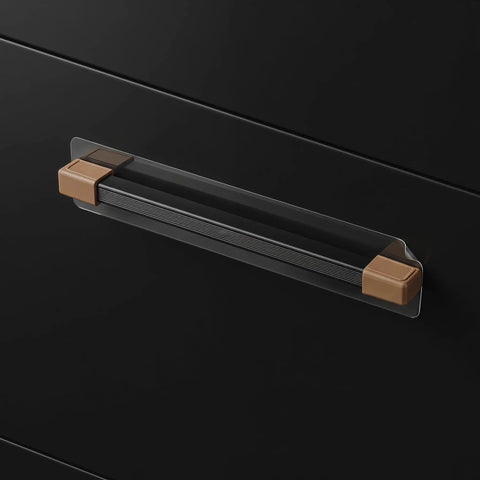 Six Piece Silicone L Shaped Corner Protectors For Cabinet And Wardrobe Handles With Strong Adhesive In Coffee Color shown installed