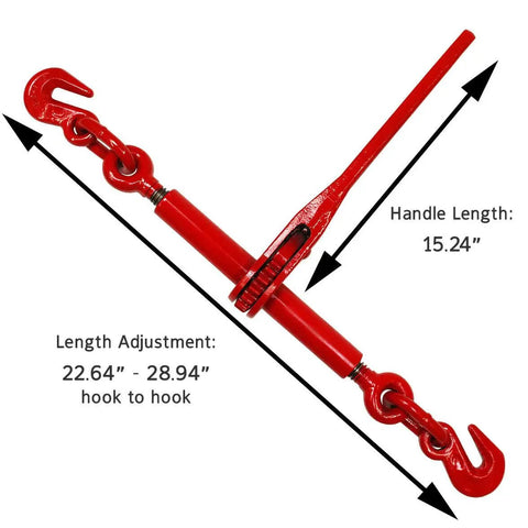 5/16 Inch Grade 70 Chain And Load Binder Kit 4700 Lbs Safe Working Load 2 Pack shown with measurement details