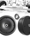Pair Of Eight Point Six Inch Solid Rubber Front Tires For Kids Go Karts And Ride On Toys 22 Cm Bore One Point Two Cm Upgrade For Drift Crazy Cart Replacement Parts With Bearings Easy Install, shown with bearings.
