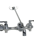 Heavy Duty Exposed Yoke Wall Mount Utility Faucet With Top Brace And Metal Lever Handles Polished Chrome Finish For Laundry Room Or Garage Sinks Durable And Easy To Install 17 Inch Length