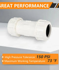 50 Piece 1-1/4 Inch Compression PVC Coupling COM X COM Pipe Fitting Top Shelf Schedule 40 Plastic Connector on display