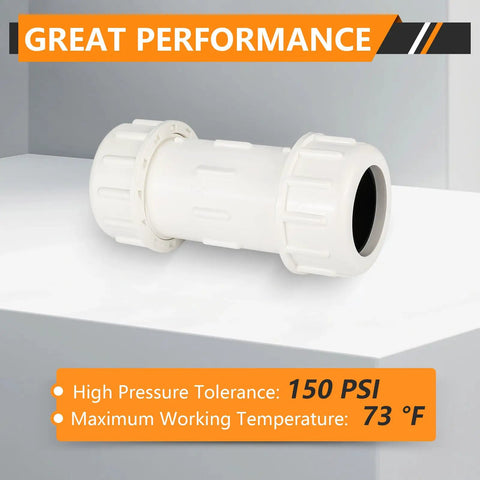 50 Piece 1-1/4 Inch Compression PVC Coupling COM X COM Pipe Fitting Top Shelf Schedule 40 Plastic Connector on display