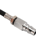 Close-up of Tough As Nails Pneumatic Air Powered Pencil Die Grinder connector, chrome finish with black hose for pneumatic tools.