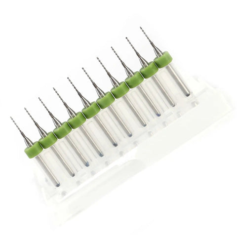 Carbide Micro PCB Drill Bit Set For Circuit Board Repair And Rework, Ten Piece Kit With Nine Sizes From 0.1mm To 1.4mm, 1/8 Inch Round Shank