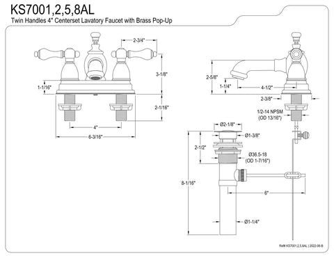 Installation diagram of 4 Inch Centerset Bathroom Faucet In Oil Rubbed Bronze With Drip Free Ceramic Cartridge And Brass Pop Up Drain Included