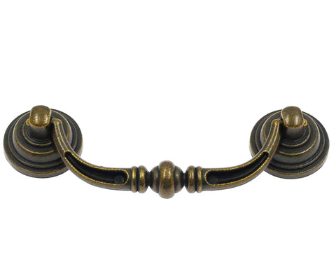 8Pcs Bail Drawer Handles Set Center To Center 3.5 Inch Hole Spacing Bronze Antique Drop Pulls for Desks and Cabinets close-up view