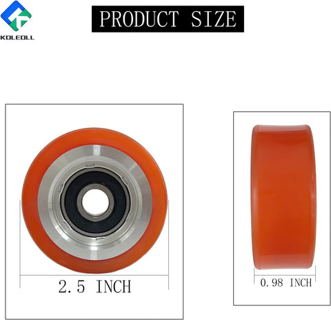 Side and front view of 10 Pack Dryer Roller And Seal Kit 70298701P Direct Fit Compatible With Huebsch Speed Queen IPSO Dryers, 2.5 inch diameter roller.