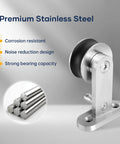 Close-up of 6.6 Foot Top Mount Stainless Steel Sliding Barn Door Hardware Track Kit That Slides Like Butter For 36 To 40 Inch Wide Single Doors showing roller and rods.