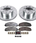 Ford Front Brake Kit Upgrade For F 250 Super Duty 2012 Through 2022 And F 350 Super Duty 2013 Through 2022 And F 450 Super Duty 2013 Through 2016 With Carbon Fiber Ceramic Pads And Drilled Slotted Rotors For Heavy Duty Trucks